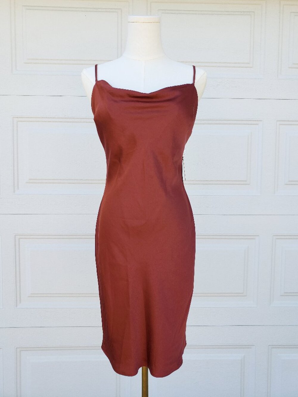 Express Satin Cowl Neck Slip Dress in Rust Brown Copper S NWT
